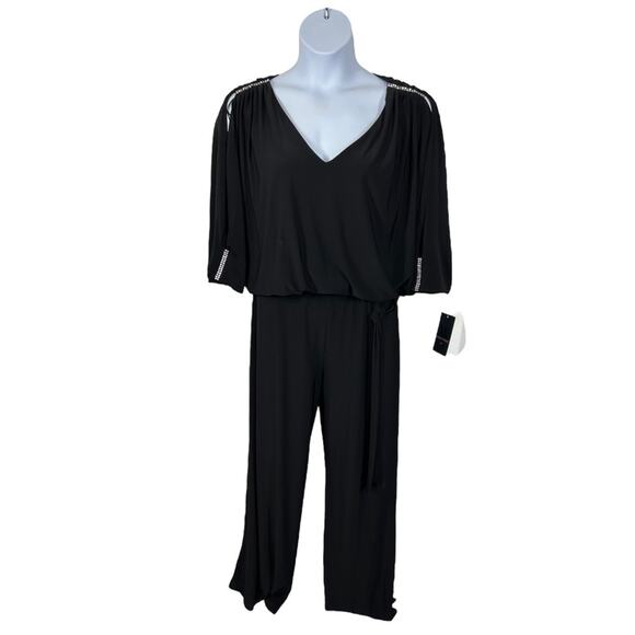 Frank Lyman Design NWT Black Jewel Sleeve Belted Jumpsuit Size 16 - Picture 2 of 16